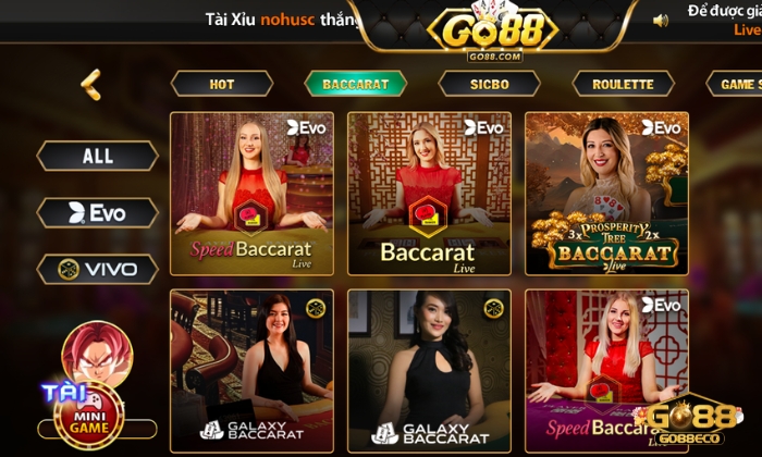 Sản phẩm cá cược tại sảnh Live Casino Go88