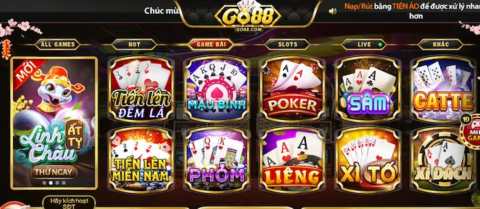 Game bài tại Go88 rất đa dạng