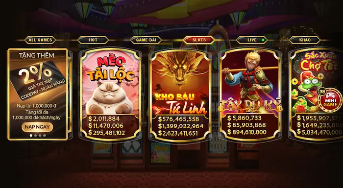 Đa dạng các tựa game Slots hấp dẫn